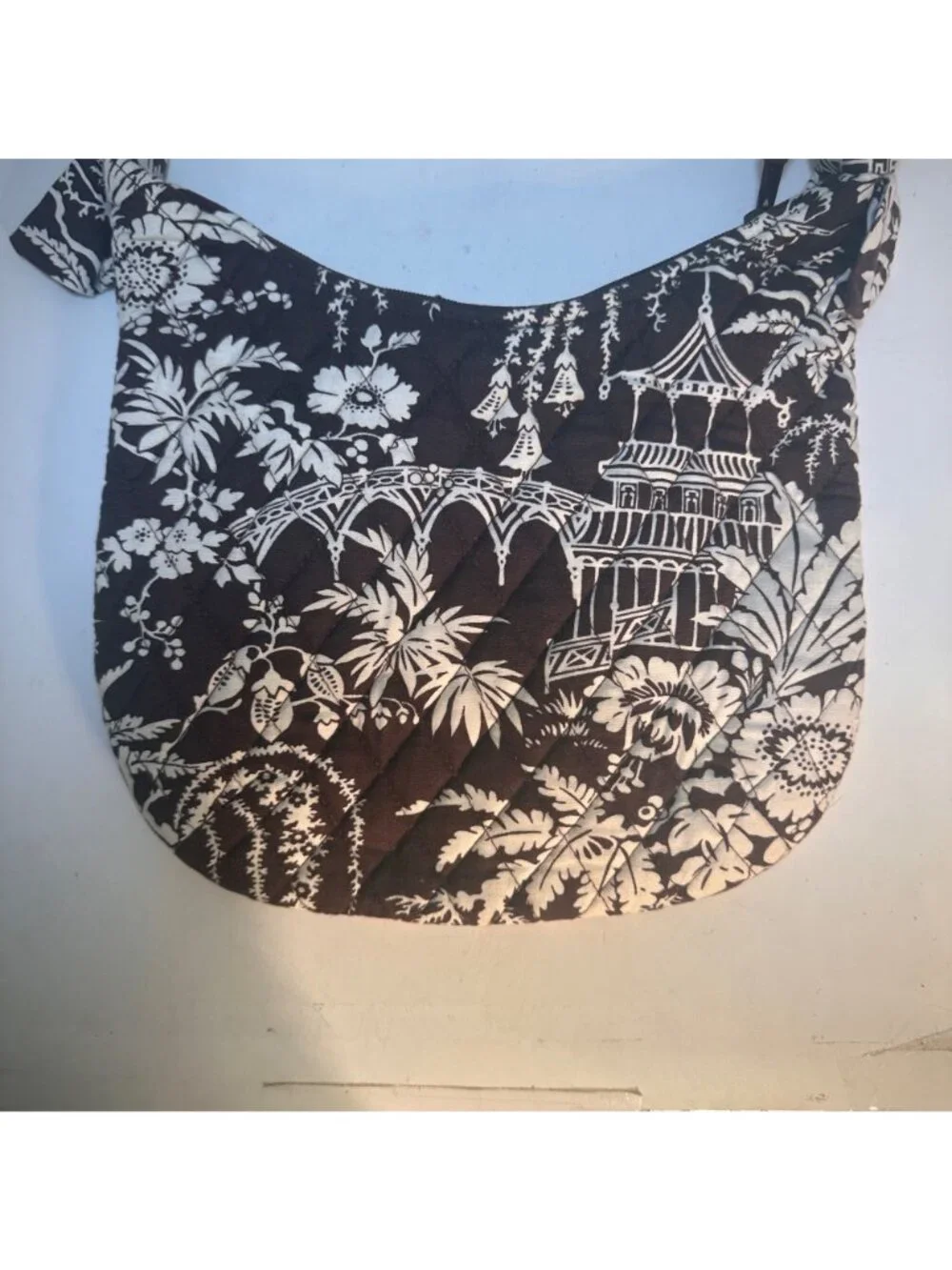 Vera Bradley Imperial Toile Quilted Shoulder Bag Black White Floral Hobo